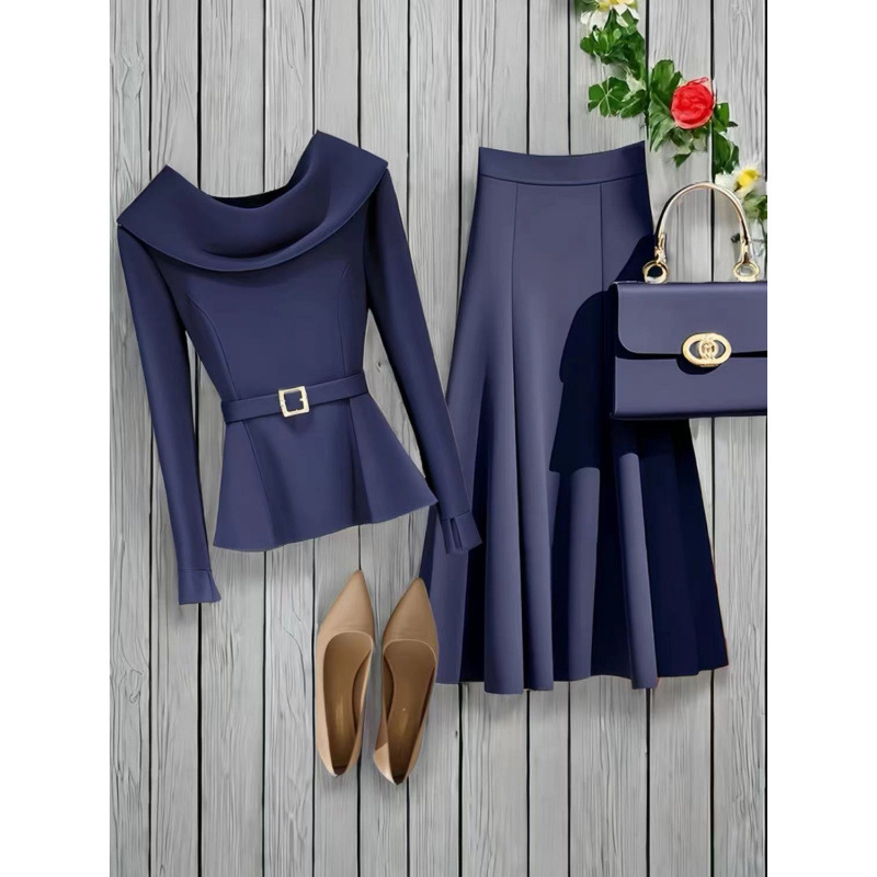 2024 m. aukščiausios klasės dizaino pojūtis, elegantiškas europietiškas kriaušės formos paveikslas, aukščiausios klasės, išskirtinis viršutinis sijonas, vientisos spalvos kostiumas moterims