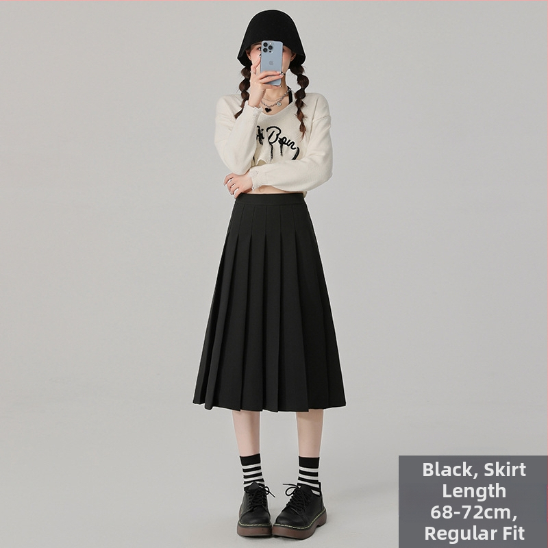 Szürke rakott szoknya Női közepes hosszúságú szoknya Tavasz Ősz és Tél 2025 Új Magas derekú A-vonalú szoknya Rövid szoknya Esernyőszoknya