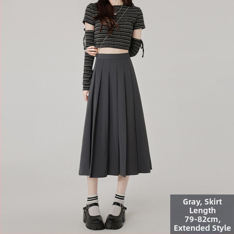 Szürke rakott szoknya Női közepes hosszúságú szoknya Tavasz Ősz és Tél 2025 Új Magas derekú A-vonalú szoknya Rövid szoknya Esernyőszoknya