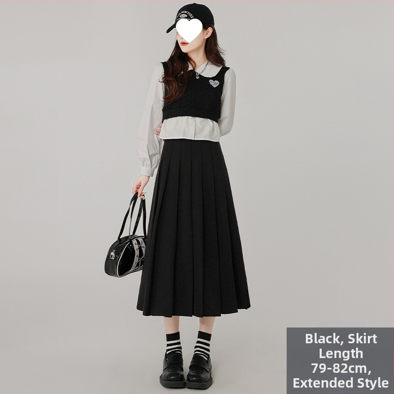 Szürke rakott szoknya Női közepes hosszúságú szoknya Tavasz Ősz és Tél 2025 Új Magas derekú A-vonalú szoknya Rövid szoknya Esernyőszoknya