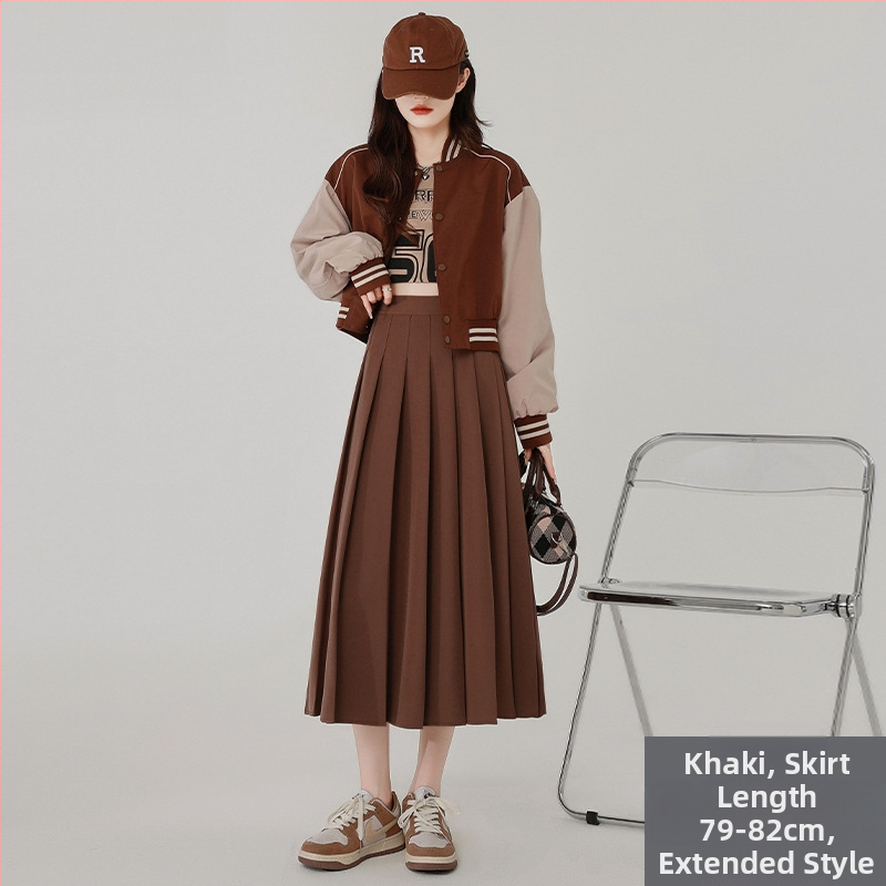 Szürke rakott szoknya Női közepes hosszúságú szoknya Tavasz Ősz és Tél 2025 Új Magas derekú A-vonalú szoknya Rövid szoknya Esernyőszoknya