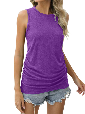 Női nyári egyszínű ujjatlan mellény kerek nyakú bő lezser nagy méretű felső női kötött vékony oldalsó rakások