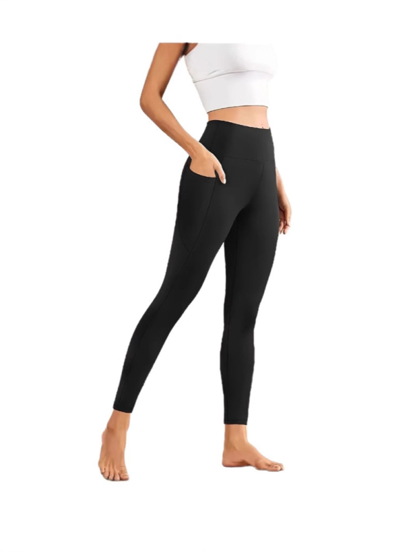 Raktáron lévő, határokon átnyúló, európai és amerikai, alap, sokoldalú, magas derekú, hasformáló, fenékemelő, fekete felsőruházatú, integrált jógaleggings