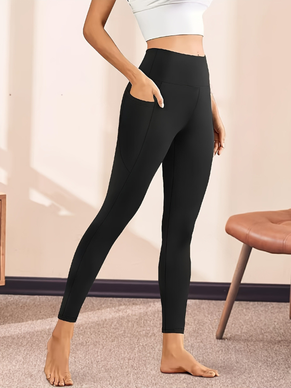 Raktáron lévő, határokon átnyúló, európai és amerikai, alap, sokoldalú, magas derekú, hasformáló, fenékemelő, fekete felsőruházatú, integrált jógaleggings