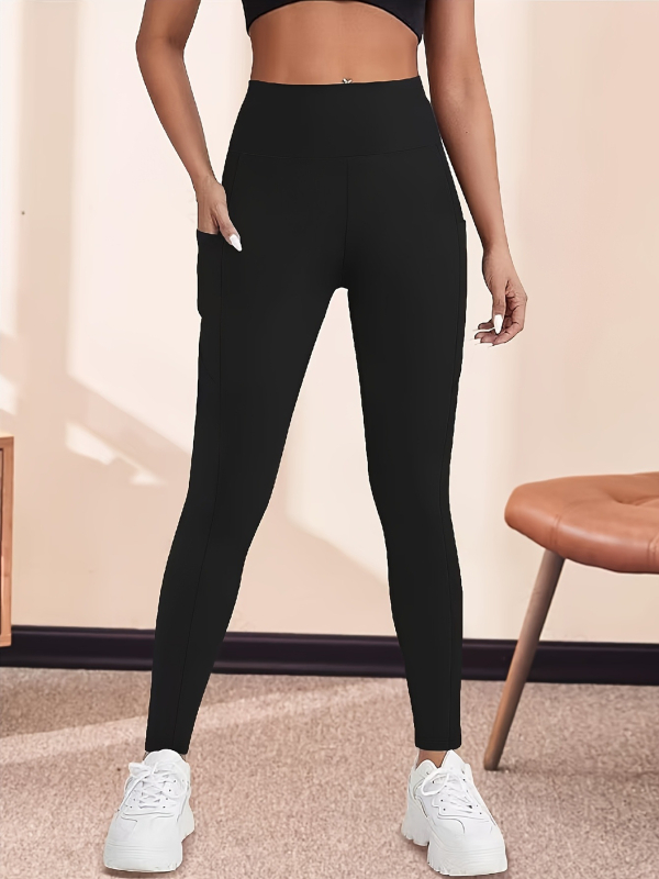 Raktáron lévő, határokon átnyúló, európai és amerikai, alap, sokoldalú, magas derekú, hasformáló, fenékemelő, fekete felsőruházatú, integrált jógaleggings