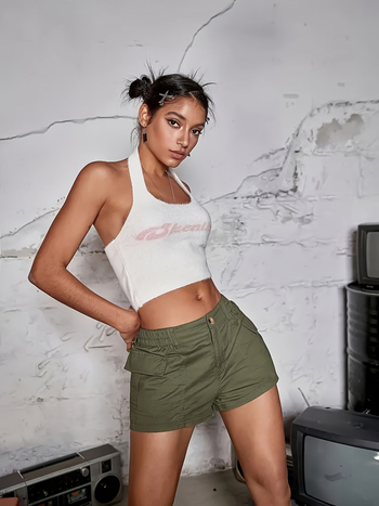 Cross-Border Ice American Simple Design Rugalmas Derékkal Zsebes Cargo Rövidnadrág Női Trendi Nyári Sport Fitnesz Rövidnadrág