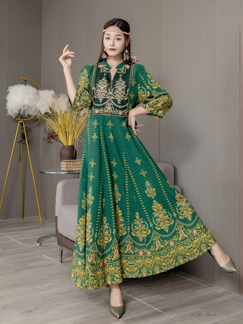 Φόρεμα μποέμ με τυπωμένο σιφόν για το καλοκαίρι του 2025, φόρεμα για διακοπές στην παραλία, αμάνικο, μακρύ φόρεμα για τις διακοπές