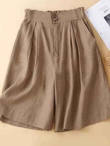 Retro pamut és lenvászon bő szárú női rövidnadrág, vékony, félig rugalmas, magas derekú, laza, sokoldalú, lezser, ötpontos szabású nadrág