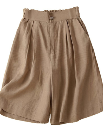 Retro pamut és lenvászon bő szárú női rövidnadrág, vékony, félig rugalmas, magas derekú, laza, sokoldalú, lezser, ötpontos szabású nadrág