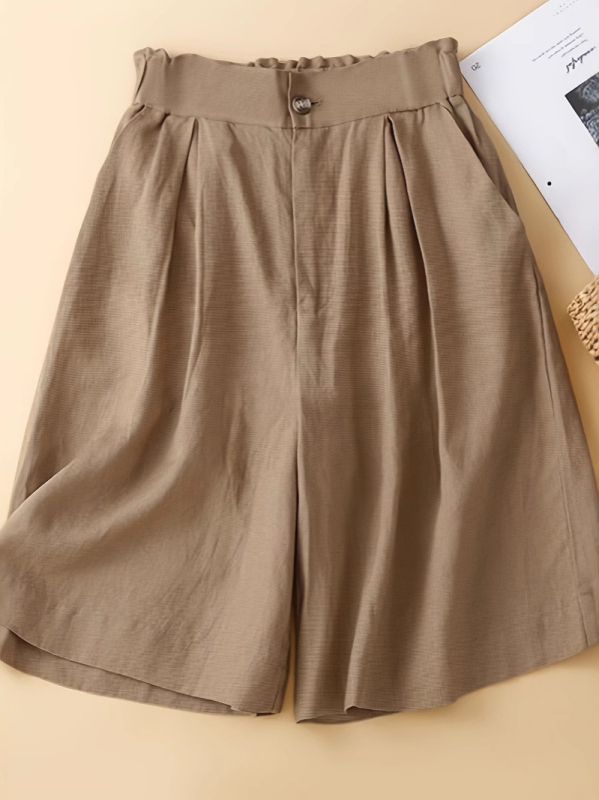 Retro pamut és lenvászon bő szárú női rövidnadrág, vékony, félig rugalmas, magas derekú, laza, sokoldalú, lezser, ötpontos szabású nadrág