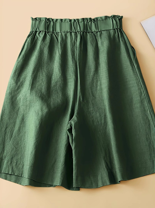 Retro pamut és lenvászon bő szárú női rövidnadrág, vékony, félig rugalmas, magas derekú, laza, sokoldalú, lezser, ötpontos szabású nadrág