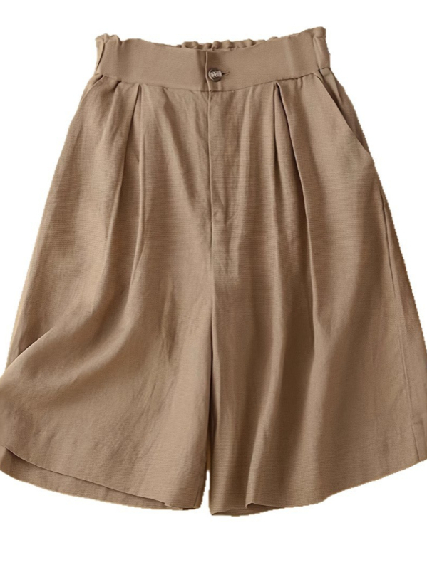 Retro pamut és lenvászon bő szárú női rövidnadrág, vékony, félig rugalmas, magas derekú, laza, sokoldalú, lezser, ötpontos szabású nadrág