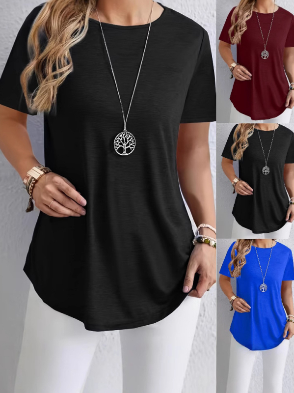 2025 m. pavasario ir vasaros tarpvalstybinis Europos ir Amerikos „Amazon Wish Export“ naujas pavasario ir vasaros grynos spalvos marškinėliai su elegantiškomis sagomis nugaroje