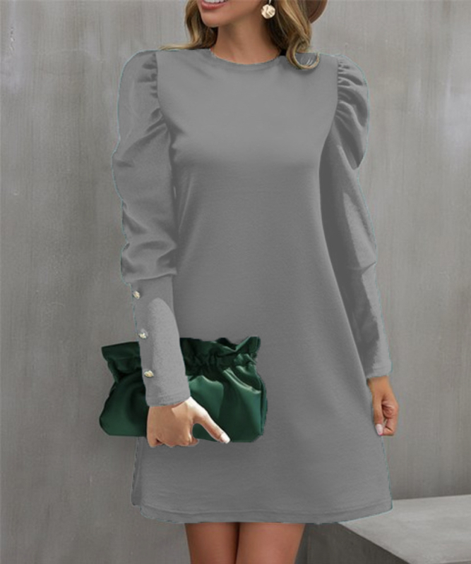 2024 m. Europos ir Amerikos tarpvalstybiniai moteriški drabužiai iš „Amazon“ nepriklausomos svetainės. Rudens ir žiemos nauji apvalios iškirptės, pūstos rankovės, sagomis užsegami ilgomis rankovėmis.