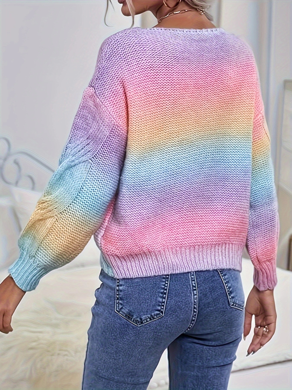 Cross-Border 2025 Twist őszi japán retró dizájnú, lusta stílusú, laza, rövid kötött, színátmenetes dzseki