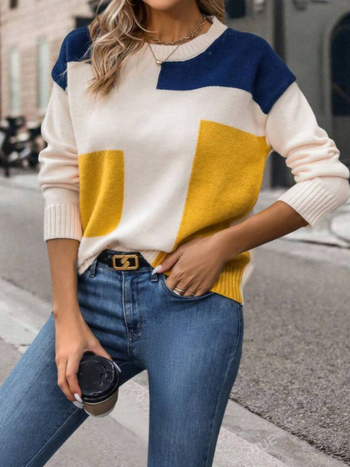 Európai és amerikai külkereskedelmi őszi ruhák női színben illeszkedő pulóver kötött pulóver kereknyakú felső Amazon export