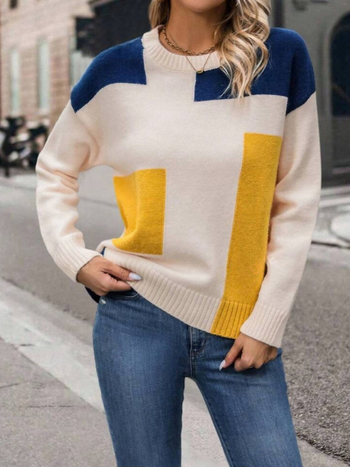 Európai és amerikai külkereskedelmi őszi ruhák női színben illeszkedő pulóver kötött pulóver kereknyakú felső Amazon export