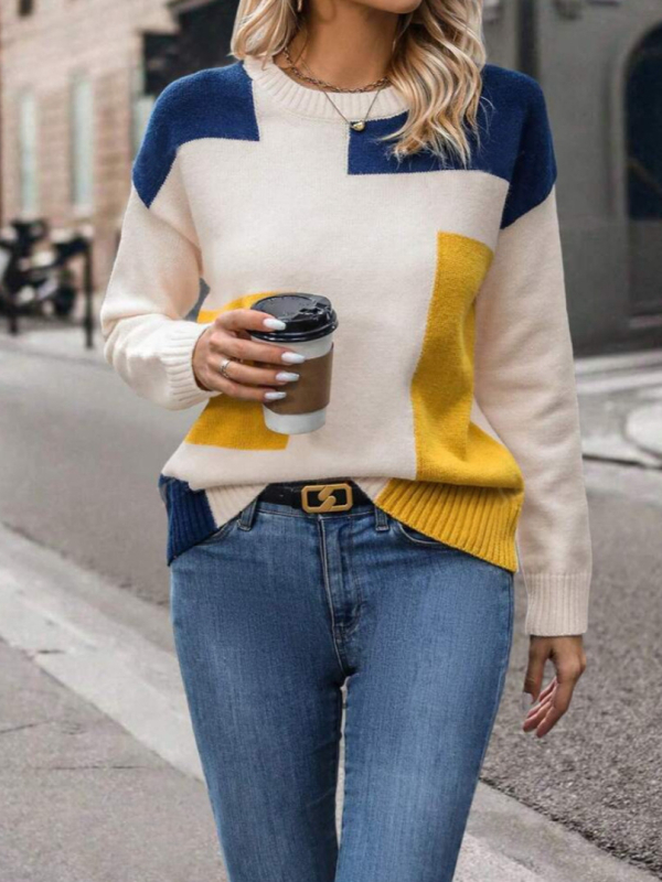 Európai és amerikai külkereskedelmi őszi ruhák női színben illeszkedő pulóver kötött pulóver kereknyakú felső Amazon export