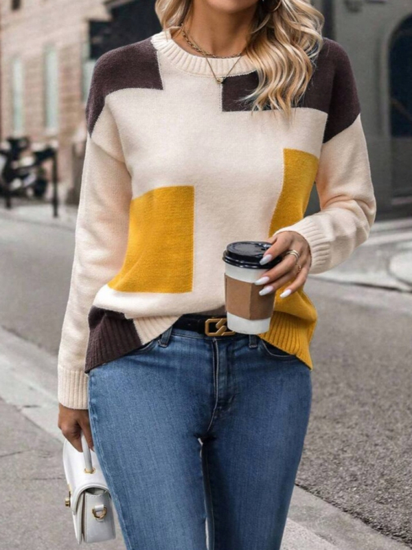 Európai és amerikai külkereskedelmi őszi ruhák női színben illeszkedő pulóver kötött pulóver kereknyakú felső Amazon export