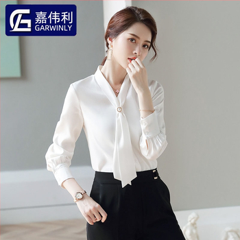 2019 Új Őszi Divatos Avokádó Zöld Sifon Női Hosszú Ujjú V-nyakú, Bőrtakaró, Minden Méretre Egyező Western Stílusú Nyakkendős Ing