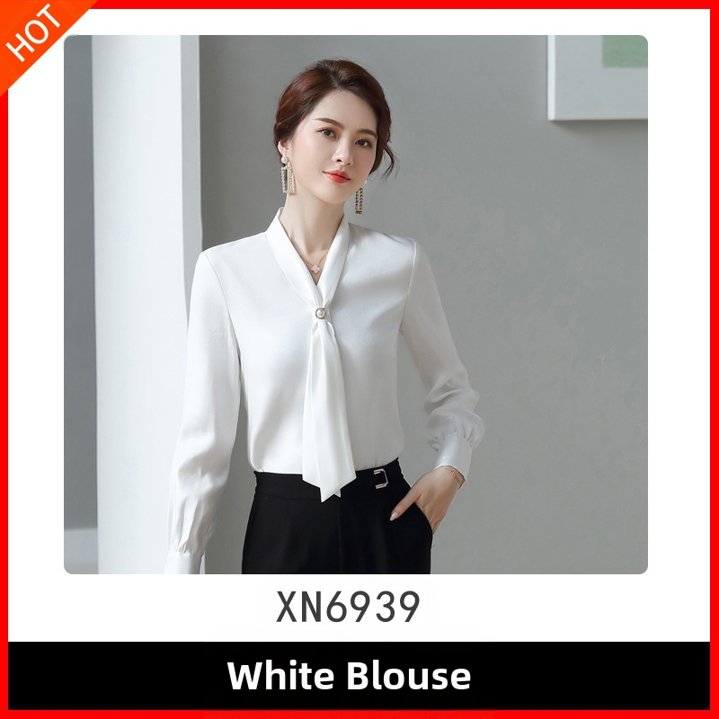 2019 Új Őszi Divatos Avokádó Zöld Sifon Női Hosszú Ujjú V-nyakú, Bőrtakaró, Minden Méretre Egyező Western Stílusú Nyakkendős Ing