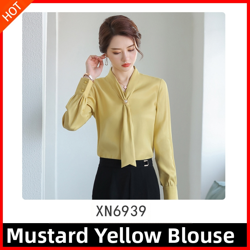 2019 Új Őszi Divatos Avokádó Zöld Sifon Női Hosszú Ujjú V-nyakú, Bőrtakaró, Minden Méretre Egyező Western Stílusú Nyakkendős Ing