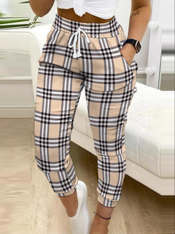 2024 Új Független Állomású Európai és Amerikai Khaki Dizájnú Szabadidős Kockás Alkalmi Nadrág