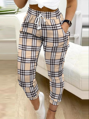 2024 Új Független Állomású Európai és Amerikai Khaki Dizájnú Szabadidős Kockás Alkalmi Nadrág