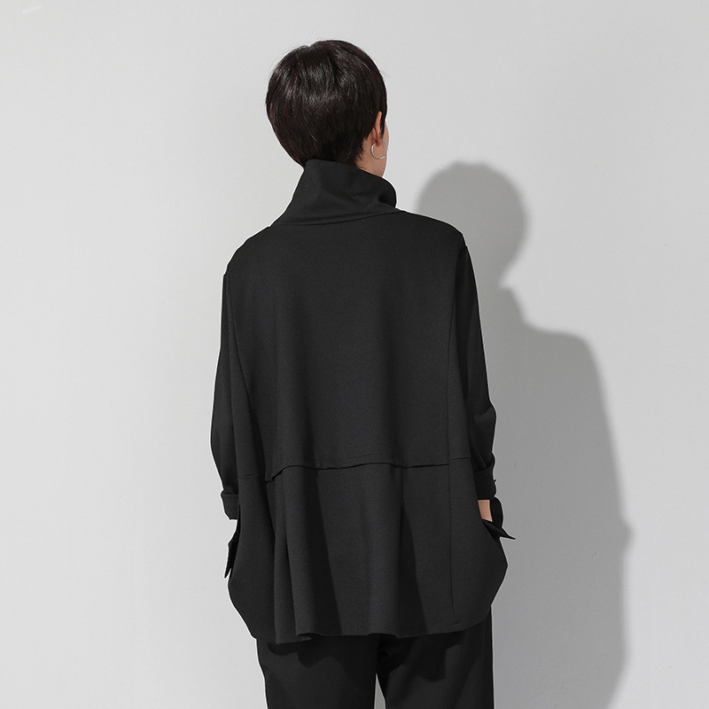 Instagram stílusú európai és amerikai divatos női ruházat tavaszi és őszi új sötét hosszú ujjú póló laza középhosszú húzózsinóros szűk derekú karcsúsító felső