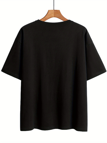 Holdmintás nyomtatott póló, rövid ujjú, kerek nyakú, lezser felső, nyári és tavaszi, fekete európai és amerikai pamut női