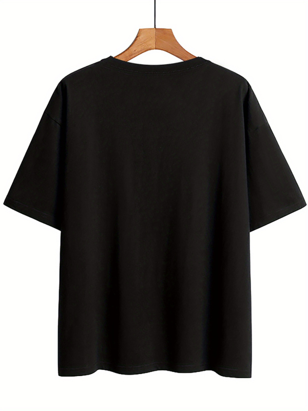 Holdmintás nyomtatott póló, rövid ujjú, kerek nyakú, lezser felső, nyári és tavaszi, fekete európai és amerikai pamut női