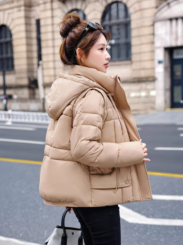 Jachetă de damă din bumbac cu puf, cu mâneci detașabile, vestă bidirecțională, palton scurt din bumbac, model mic, nouă 2025