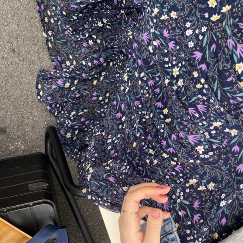 Virágmintás, rakott sifon szoknya Női 2025-ös nyári dizájn nyugati stílusú hosszú szoknya, plus size magas derekú, karcsúsító A-vonalú szoknya