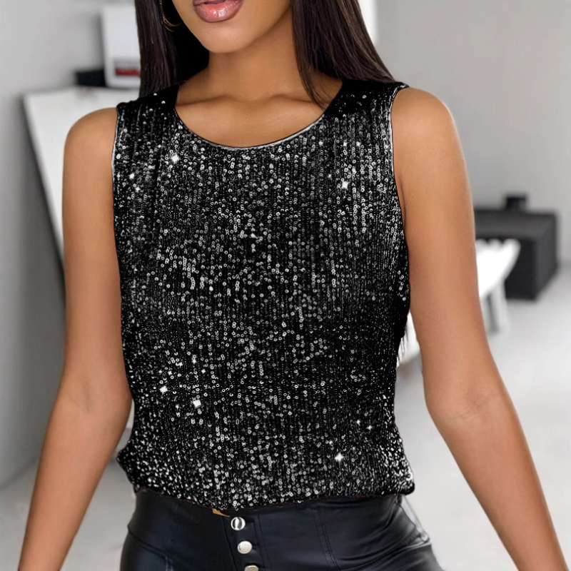 2025 Amazon Ebay határokon átnyúló európai és amerikai női ingázó flitteres, laza, kerek nyakú mellény raktáron