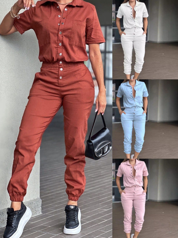 Határokon átnyúló Amazon alkalmi divatos női lábujjhegyen érő overál hajtókával, zsebes derékkal, rugalmas gombos overál