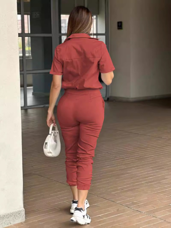 Határokon átnyúló Amazon alkalmi divatos női lábujjhegyen érő overál hajtókával, zsebes derékkal, rugalmas gombos overál