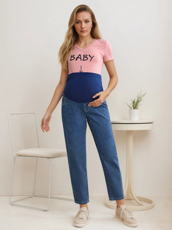 9353 Europietiškos ir amerikietiškos nėščiųjų džinsinės kelnės, pavasario mados, universalios pilvo atramos kelnės, laisvos ilgos kelnės, viršutiniai drabužiai, liekninančios haremo kelnės