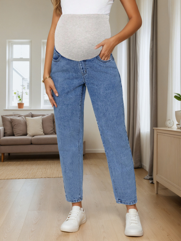 9353 Europietiškos ir amerikietiškos nėščiųjų džinsinės kelnės, pavasario mados, universalios pilvo atramos kelnės, laisvos ilgos kelnės, viršutiniai drabužiai, liekninančios haremo kelnės