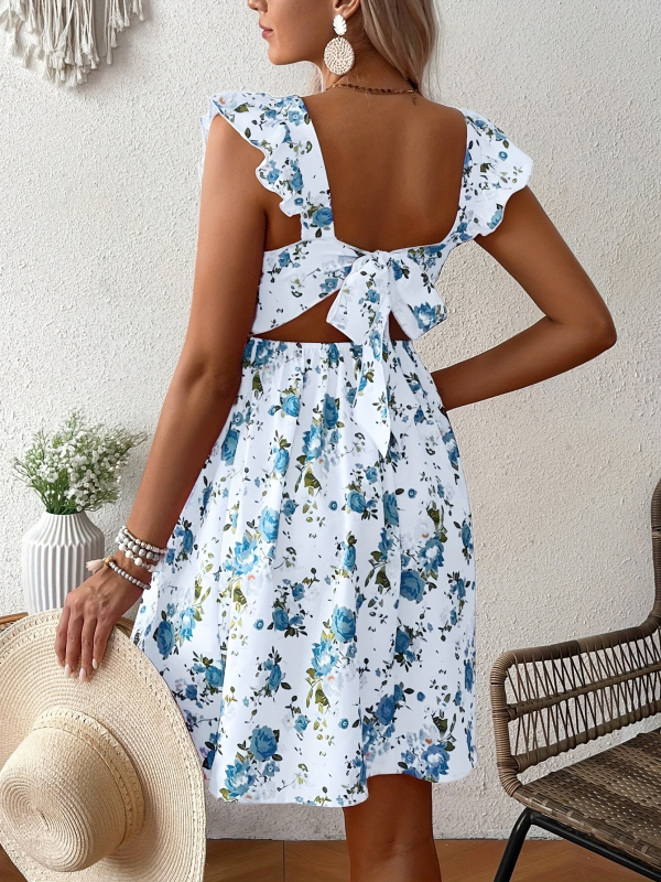 2025-ös, határokon átnyúló, új európai és amerikai divatos, virágmintás, négyzet alakú nyakú, fodros kismama ruha