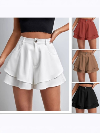 2025-ös, határokon átnyúló európai és amerikai külkereskedelmi nyári új stílusú női magas derekú, kétrétegű, laza, divatos, lezser, mikroszálas, egyszínű rövidnadrág