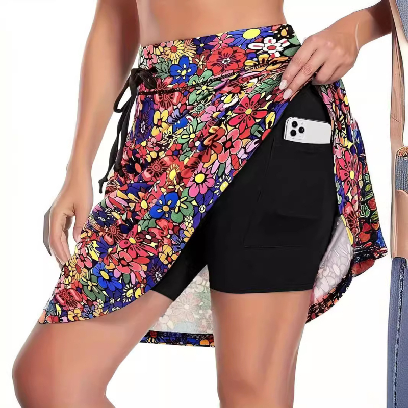 Határokon átnyúló külkereskedelem Amazon európai és amerikai tavaszi és nyári divat új alkalmi nyomtatott zsebes hamis kétrészes rövidnadrág női ruházat