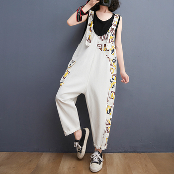Naiste pluss-suuruses lahtised vanuse vähendavad teksariidest traksidega püksid suviseks uueks kunstniku stiilis trükitud vabaaja Harlani jumpsuit naistele