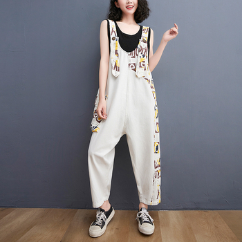 Naiste pluss-suuruses lahtised vanuse vähendavad teksariidest traksidega püksid suviseks uueks kunstniku stiilis trükitud vabaaja Harlani jumpsuit naistele