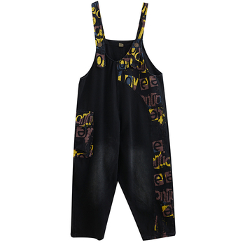 Naiste pluss-suuruses lahtised vanuse vähendavad teksariidest traksidega püksid suviseks uueks kunstniku stiilis trükitud vabaaja Harlani jumpsuit naistele