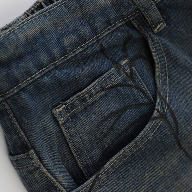 Jellegzetes, divatos, pókmintás, farmernadrág, férfi, laza, lezser, mosott fehér, ötpontos nadrág, amerikai vintage