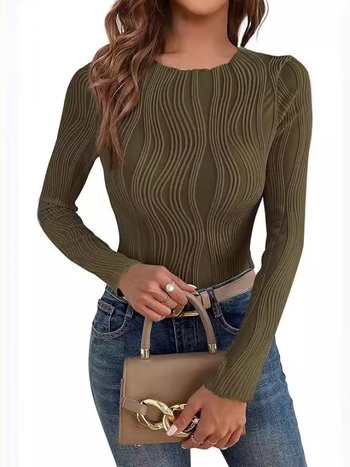 Amazon 2024 Διασυνοριακό Ευρωπαϊκό και Αμερικανικό Γυναικείο Μπλουζάκι Άνοιξης & Φθινοπώρου με Νέα Casual Υφή και Στρογγυλή Λαιμόκοψη, Λεπτό Γυναικείο T-Shirt με Μακρυμάνικο Στυλ