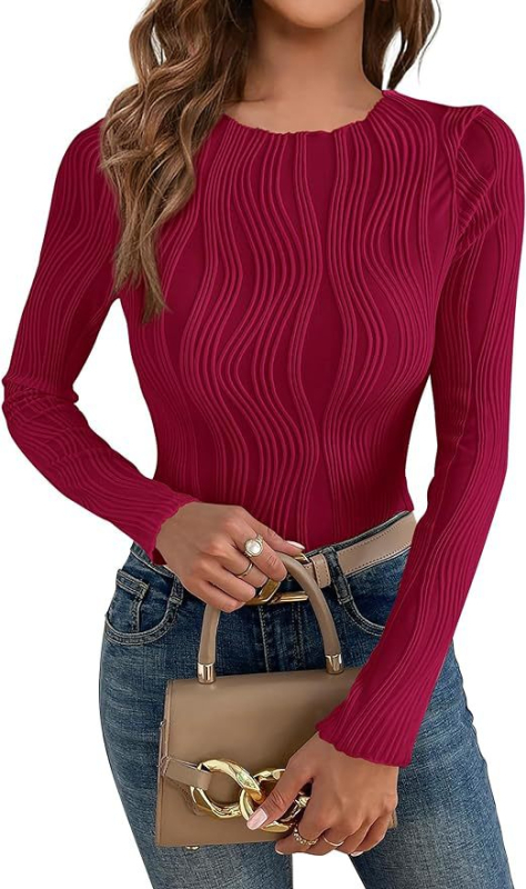 Amazon 2024 határokon átnyúló európai és amerikai tavaszi és őszi női új, lezser textúrájú, kerek nyakú, hosszú ujjú, vékony női póló