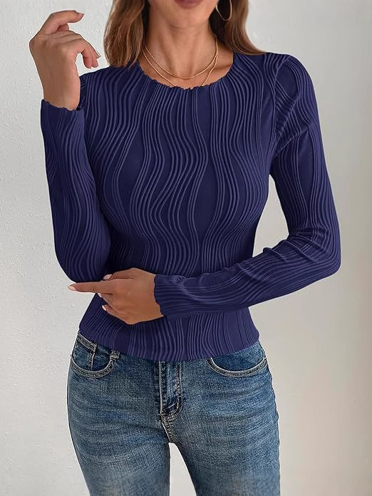 Amazon 2024 határokon átnyúló európai és amerikai tavaszi és őszi női új, lezser textúrájú, kerek nyakú, hosszú ujjú, vékony női póló