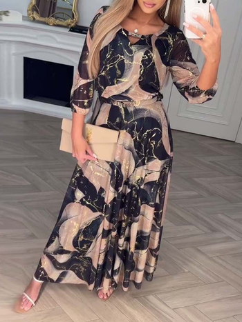 2025 m. nauja vasaros „Amazon“ tarpvalstybinė europietiška ir amerikietiška elegantiška trijų ketvirčių rankovių marginta juosmens suknelė moterims