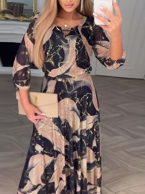 2025 m. nauja vasaros „Amazon“ tarpvalstybinė europietiška ir amerikietiška elegantiška trijų ketvirčių rankovių marginta juosmens suknelė moterims